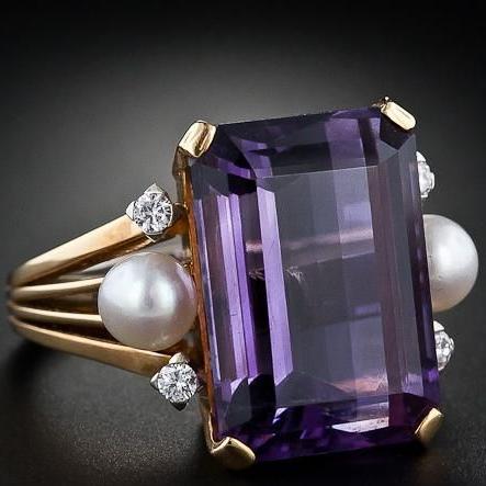 Vintage lilla glasperle guldring