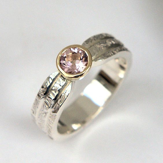 Vintage pink indlagt glas sølvring