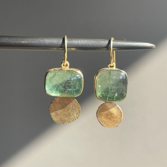 Vintage grønne gyldne glasøreringe