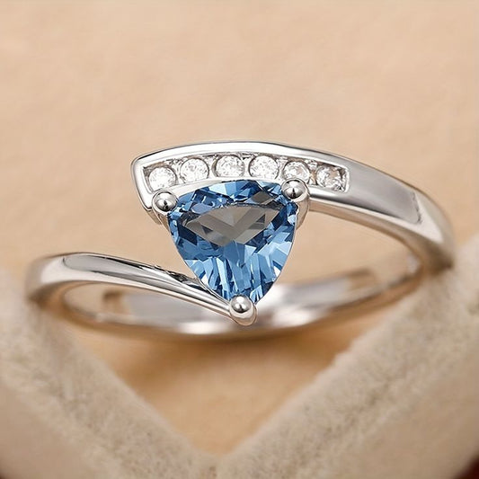 Vintage elegant blå krystal sølvring