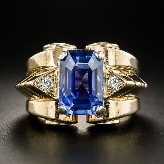 Vintage zirkonia-ring i blåt guld