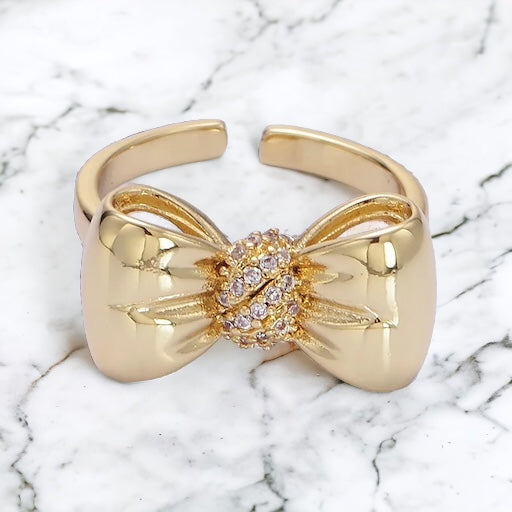 Nora Puffed Ribbon Bow Ring - guld eller sølv