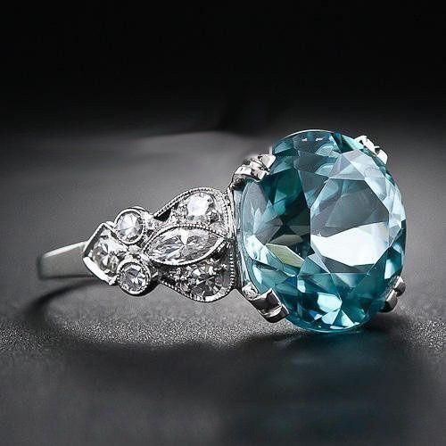 Vintage blå rundskåret zirkonia-ring