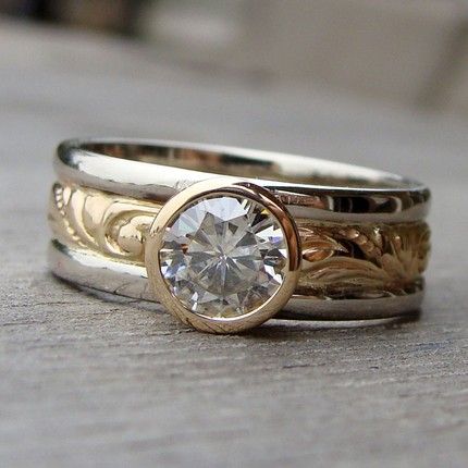 Vintage zirkonia guld- og sølvring