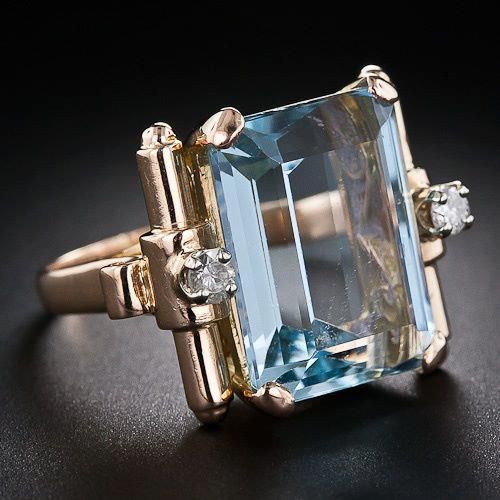 Vintage blå guld krystalring