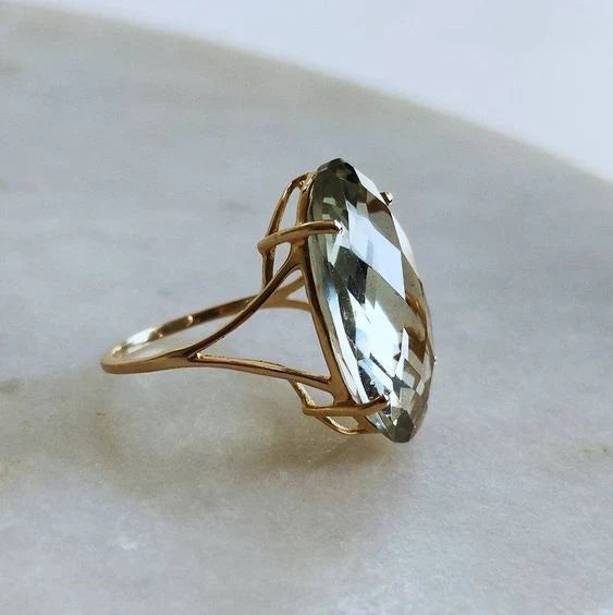 Vintage grøn oval krystalring