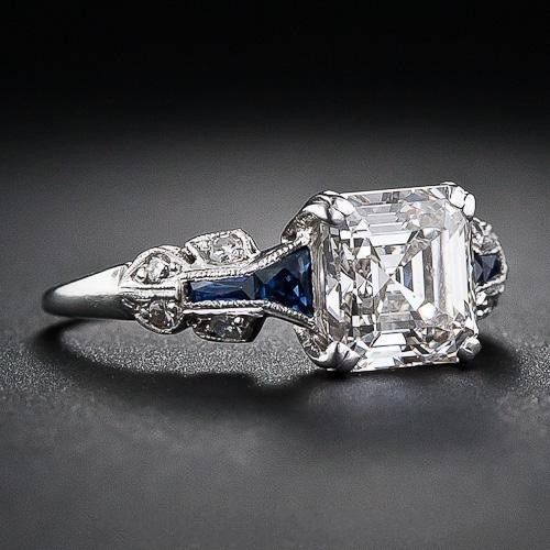 Brilliant vintage-ring i blå og sølv