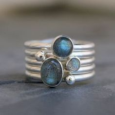 Vintage indlagt blå sten sølv lagdelt ring