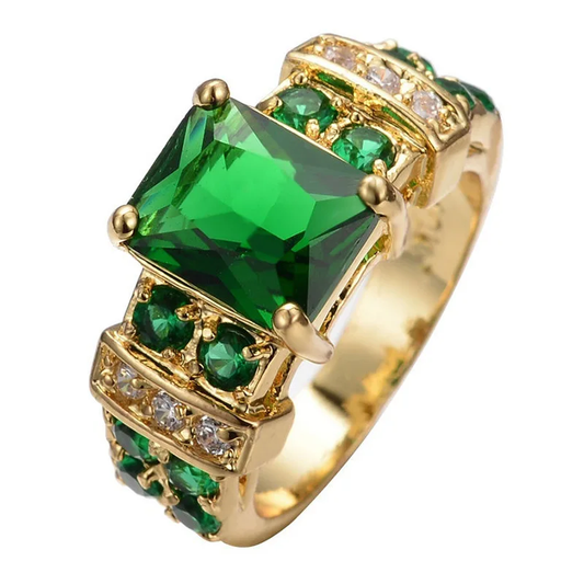 Vintage-ring med grøn krystal og guld