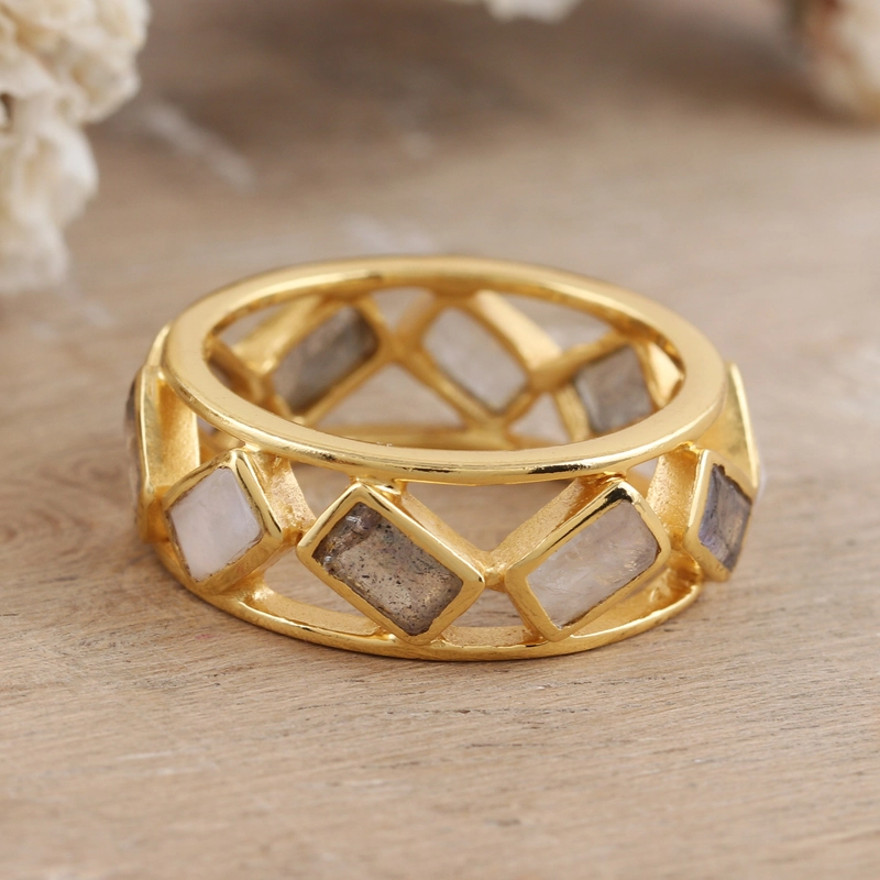 Vintage guld hul krystalring
