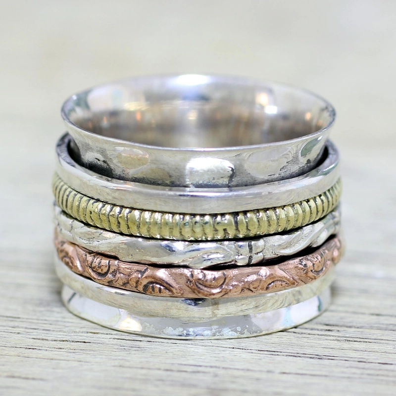 Vintage rose-ring i guld og sølv