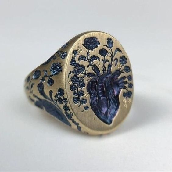 Vintage blå blomst guldring