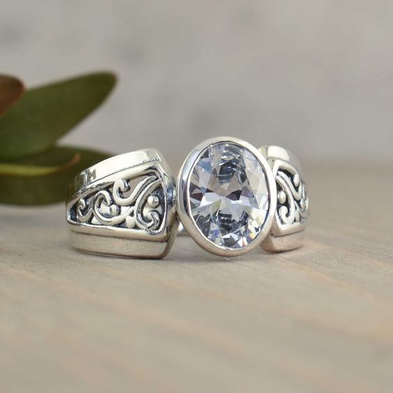 Vintage-ring i glas og sølv