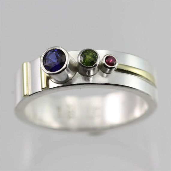 Vintage ring med indlagte farverige sten i sølv