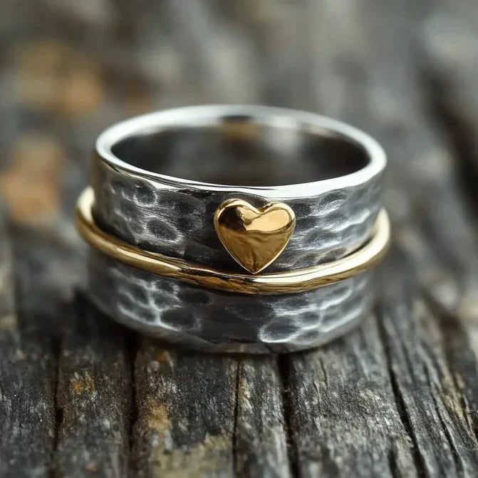 Vintage Golden Heart Line sølvfarvet ring